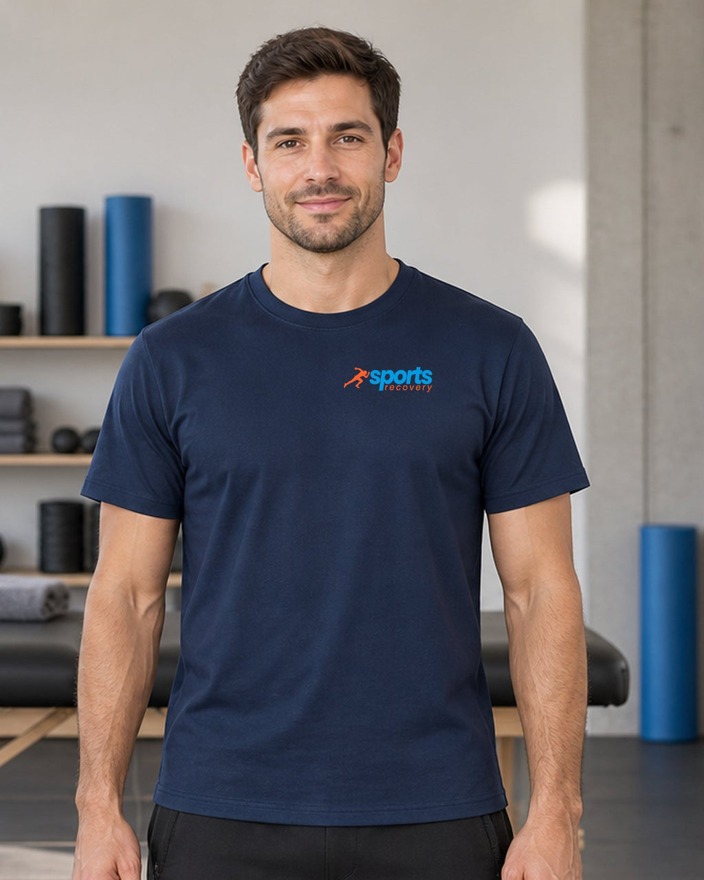 SPORTS RECOVERY 01 Lacivert Basic Tişört — erkek manken ön görünüm