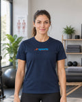 SPORTS RECOVERY 04 Lacivert Basic Tişört — kadın manken ön görünüm