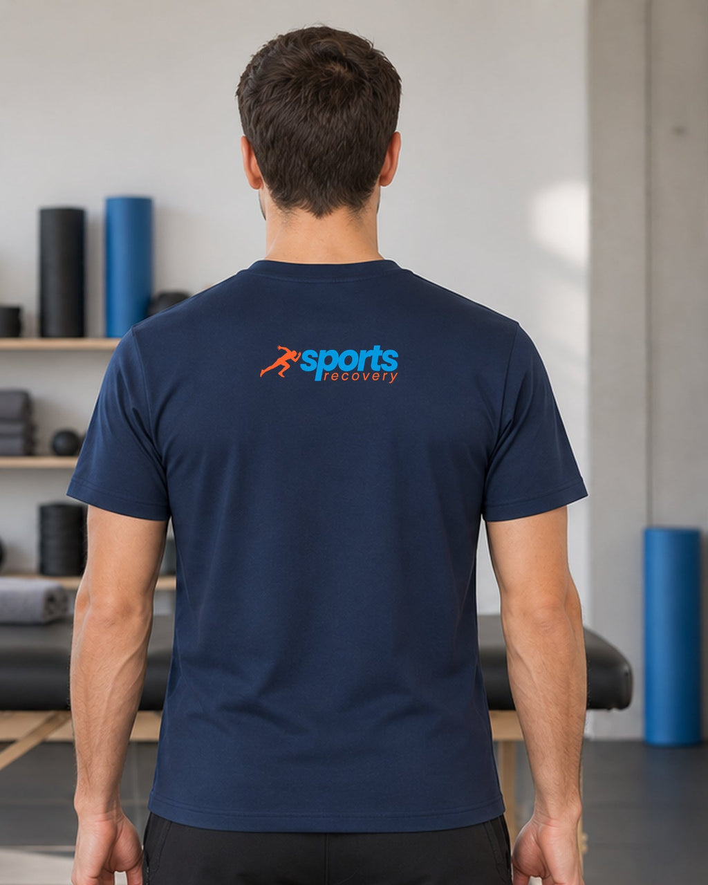 SPORTS RECOVERY 08 Lacivert Basic Tişört — erkek manken arka görünüm