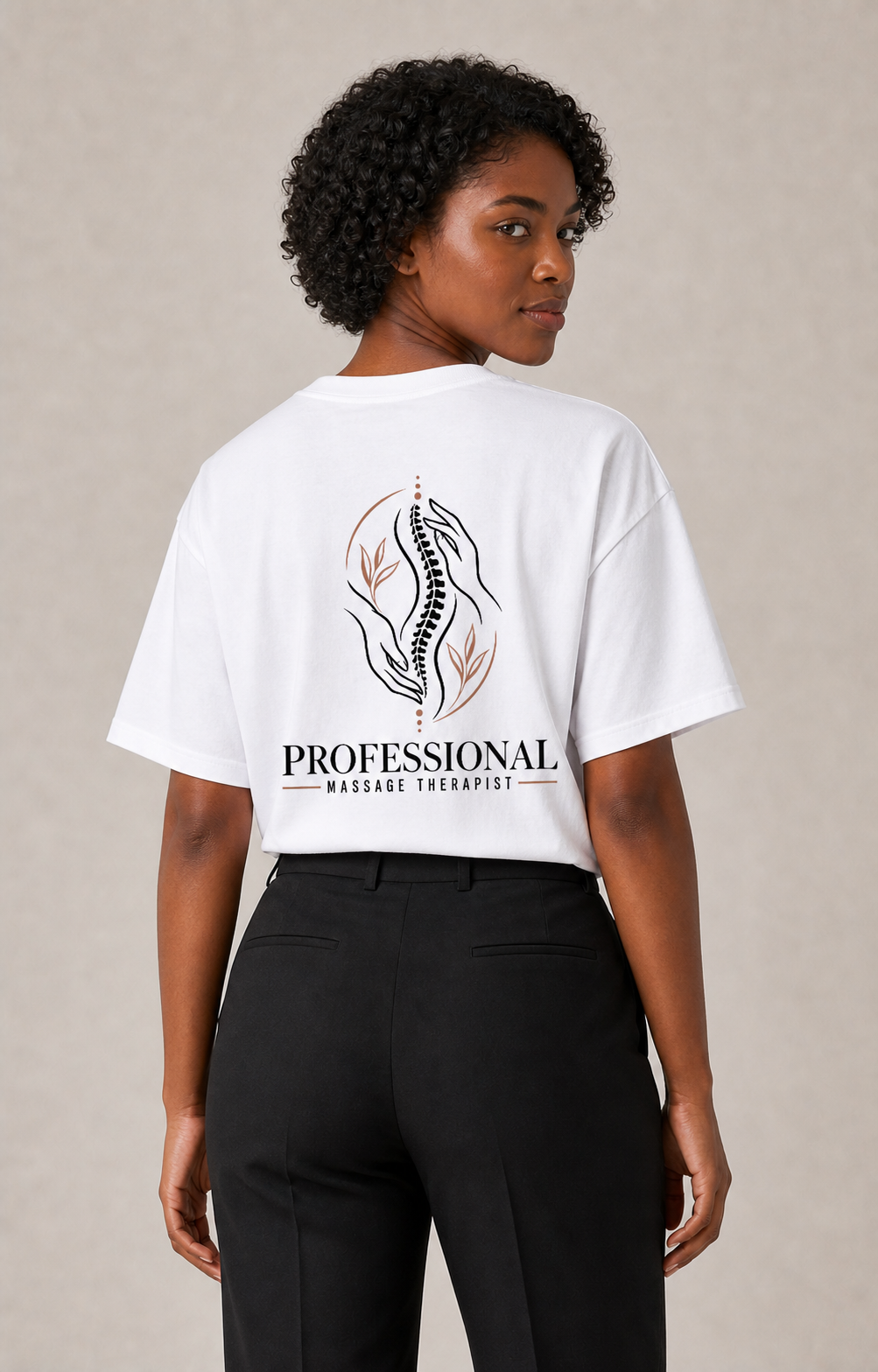 Beyaz Professional Massage Therapist kadın tişört arka görünüm