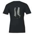 BE EDITION SPINE 1733 siyah unisex tişört, önde fildişi renkli anatomik omurga baskısı