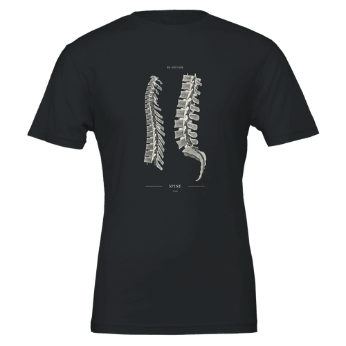 BE EDITION SPINE 1733 black unisex T-shirt with an ivory anatomical spine print on the front