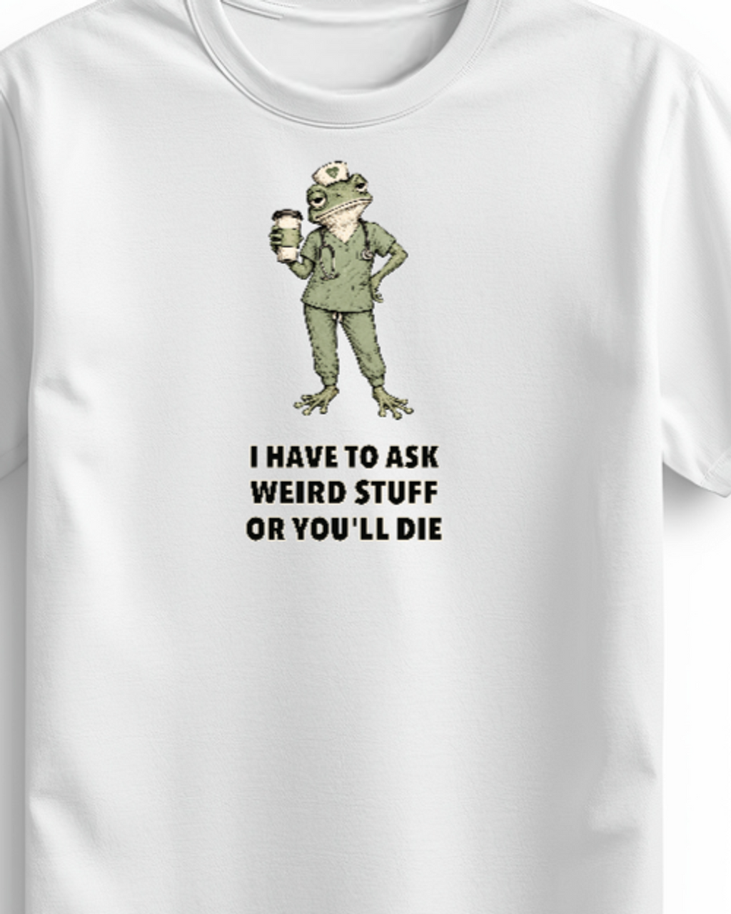 Ask Weird Stuff Basic kadın hemşire tişörtü ön baskı yakın çekimi