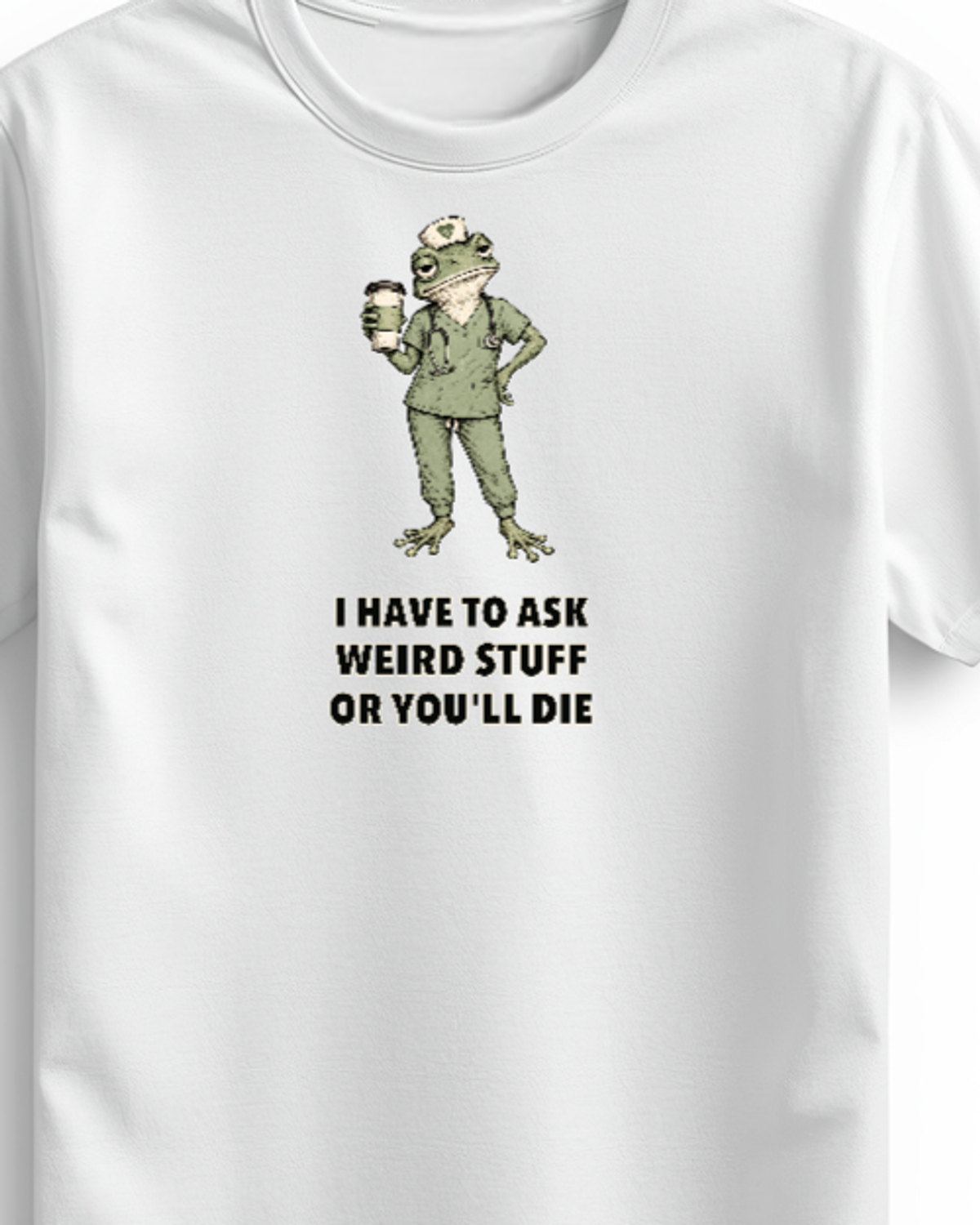 Ask Weird Stuff Basic kadın hemşire tişörtü ön baskı yakın çekimi