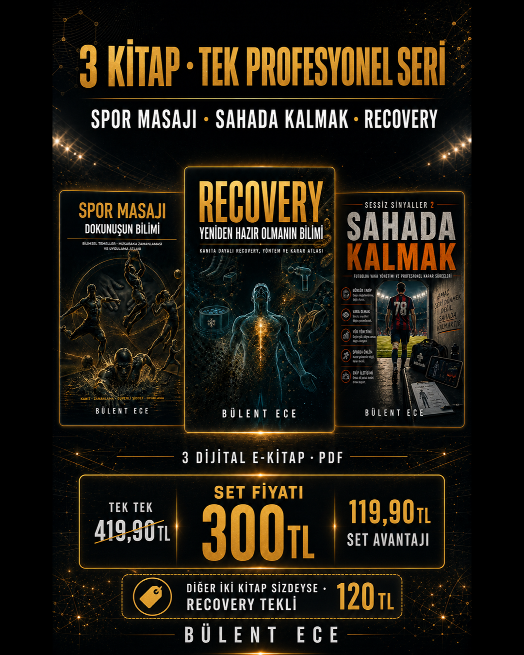 Bülent Ece dijital e-kitap kampanyası — üçlü set 300 TL, Recovery tekli 120 TL