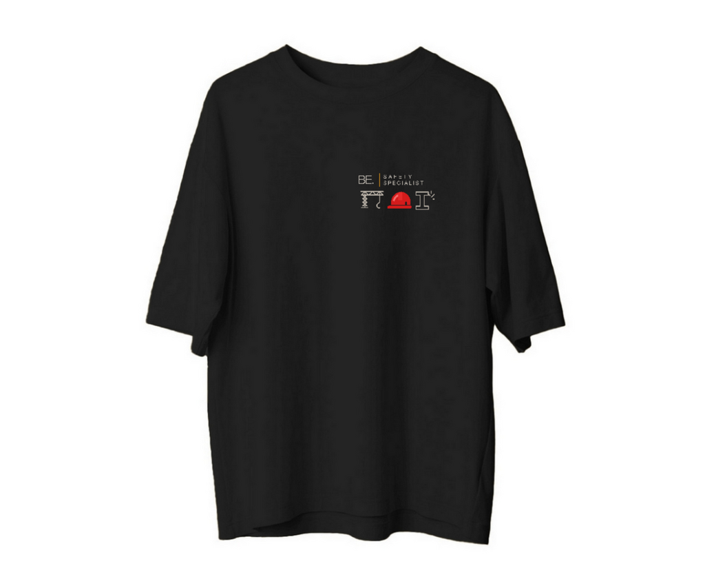 İSG EDITION BE Safety Specialist siyah tişört baskı ve ürün önizlemesi