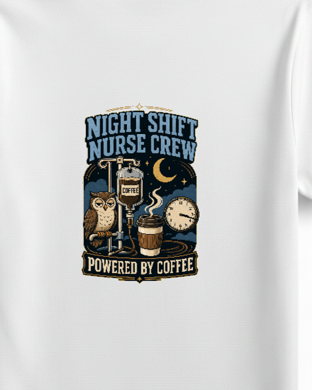 Night Shift Nurse Crew Basic kadın tişört arka baskısı yakın çekimi