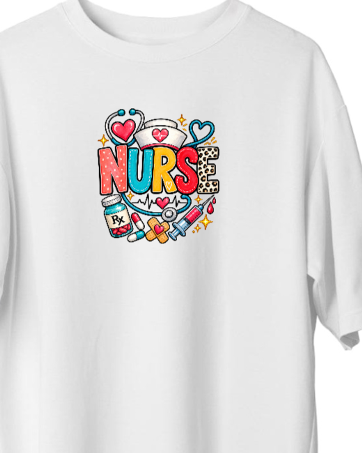 NURSE Pop Art Premium Oversize kadın tişört ön baskı yakın çekimi