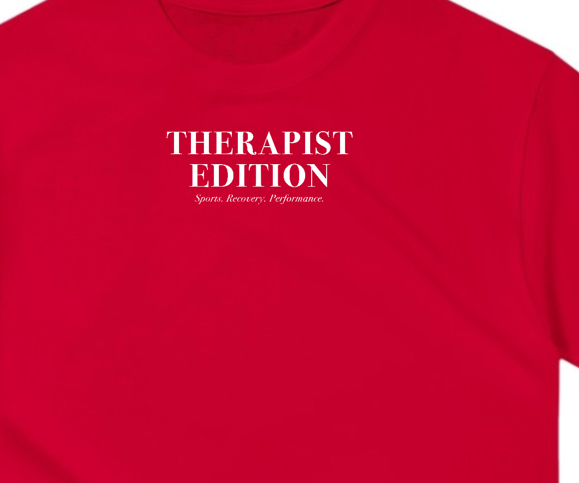 Kırmızı Therapist Edition tişört beyaz ön baskı detay görünümü